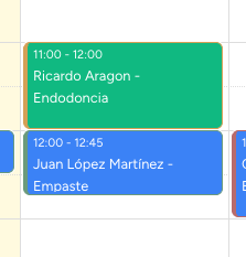 Ejemplo de citas en el calendario con diferentes colores de fondo y borde
